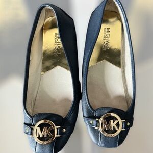 Michael Kors Women's minimalist navy MK Logo Leather Ballet Flats
